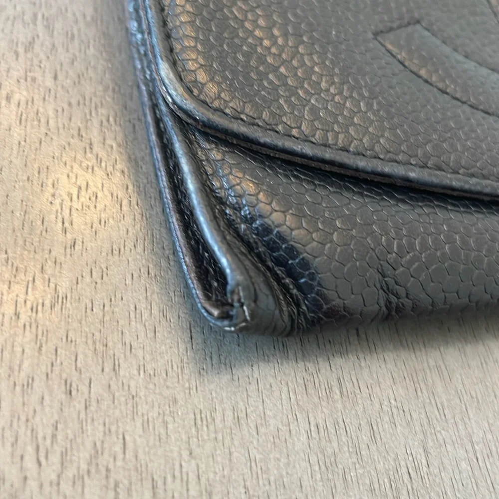 Chanel CC Clutch Wallet Black Caviar Leather Compact Classic Luxury
